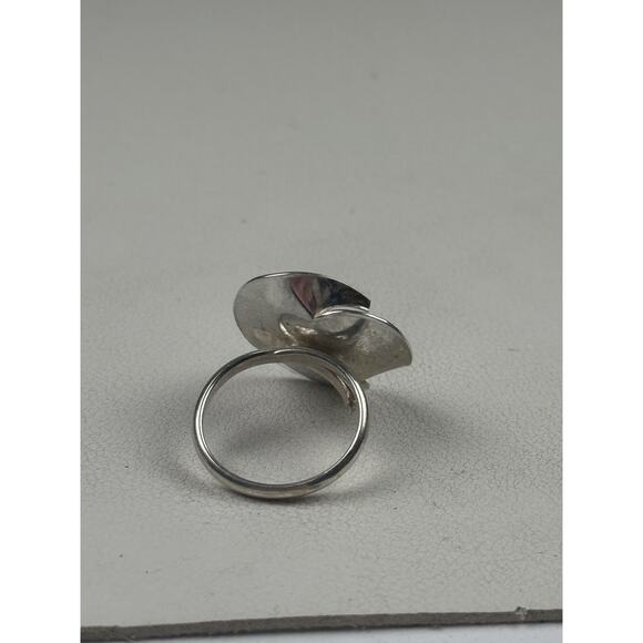 Abstract Flower Modernist Sterling Silver Ring Adjustable Size 8, 9, 10 - Picture 7 of 11